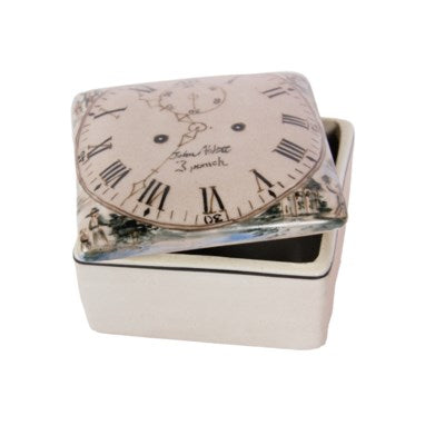 Porcelain Trinket Box with Clock Decoration