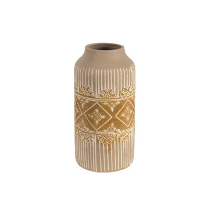Ceramic Pot with Mustard &amp; Ivory Pattern Glaze