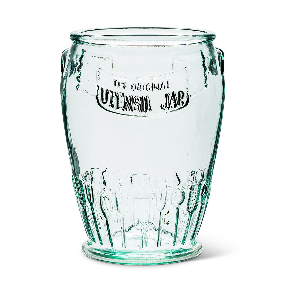 Classic Utensil Jar Recycled Embossed Glass