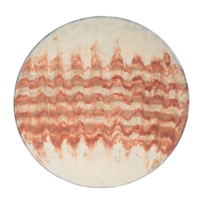 Painted metal shallow bowl wall decor.