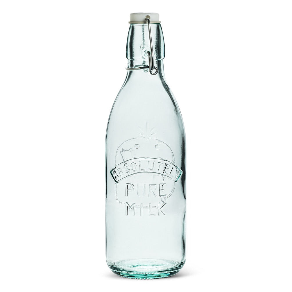 Recycled Glass Embossed Milk Bottle