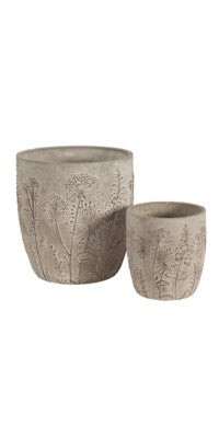 Tall Grey Pot with Flower Design