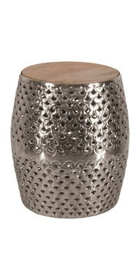 Metal Garden Stool with Nickel Finish