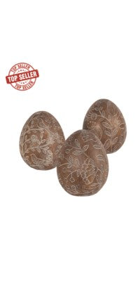 Brown Resin Egg with White Cutout Design 3 Asst.